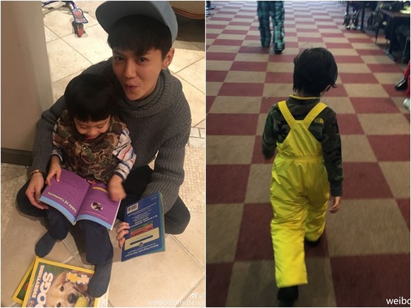 鹿晗抱著等等。