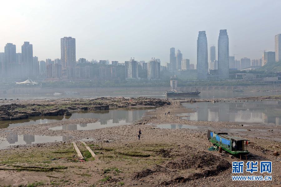 長江重慶段水域大片江灘裸露(5月4日攝)。