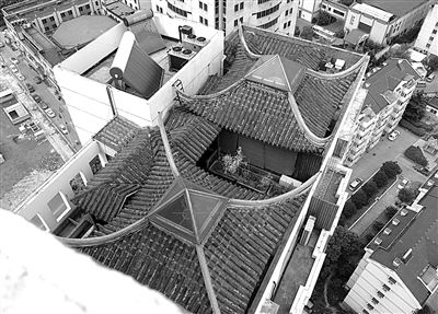 前日，從三香大廈另一單元樓頂俯拍“空中園林”。