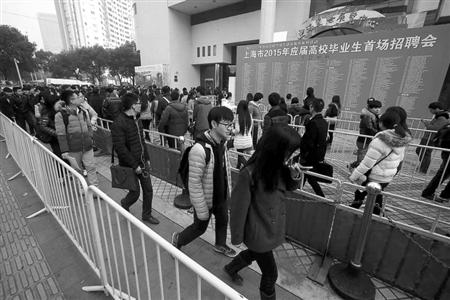 昨天的應屆生招聘會,舉辦方上海國際展覽中心配備了足夠的警力、安保和工作人員，整個排隊隊伍被分割成數(shù)段