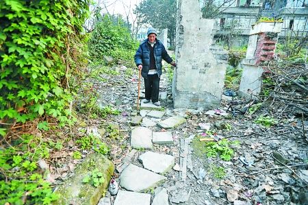 昨日，大渡口區(qū)，徐建高老人走在他鋪成的石子路上。 記者 張路橋 攝