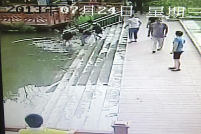 救人現(xiàn)場(chǎng)的視頻截圖。（監(jiān)控截圖）