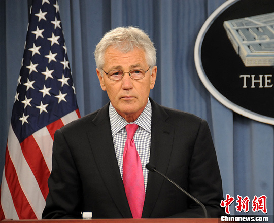 資料圖:華盛頓時間4月29日,美國防長哈格爾與到訪的日本防衛(wèi)大臣小野寺五典舉行會晤。中新社發(fā) 德永健 攝