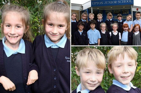 英國又有7對雙胞胎進入了同一所小學，讓人看花了眼。