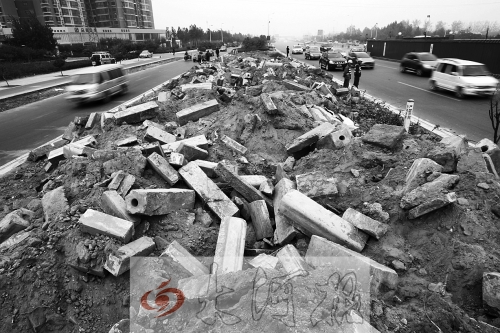 中州大道部分路段，綠化帶成了垃圾場。