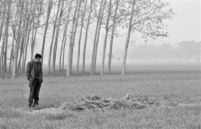 11月21日，高松中站在腦癱雙胞胎兒子墳前。