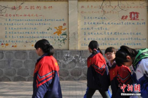 資料圖：“生育二孩條件”宣傳墻。中新社發(fā) 韋亮 攝