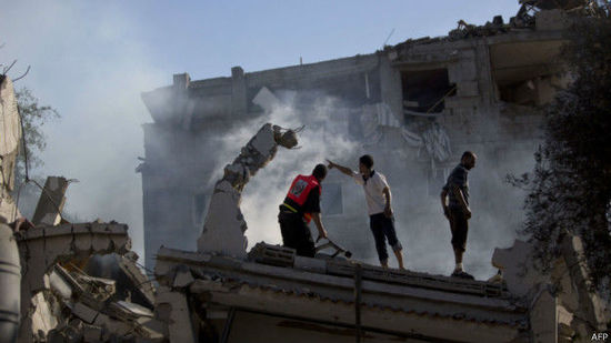 加沙地帶建筑在空襲中被毀。來源：BBC網(wǎng)站