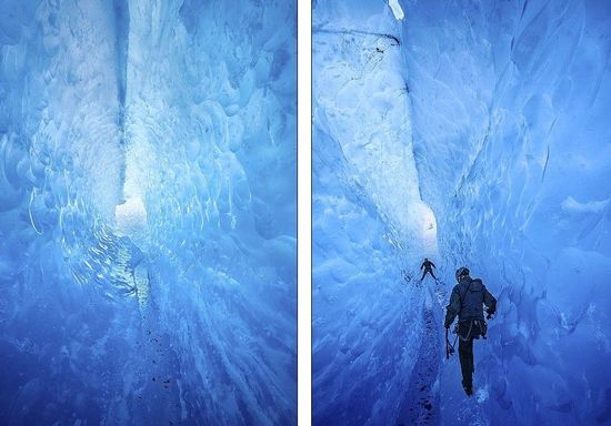 梅里格特別喜歡探索冰川。當(dāng)太陽(yáng)高高升起后，可以看到冰反射出的壯觀美景。