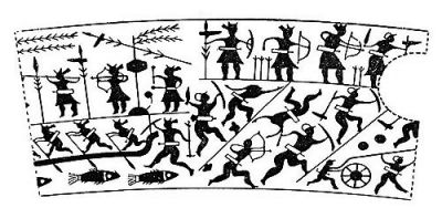 衛(wèi)輝市山彪鎮(zhèn)發(fā)掘出的戰(zhàn)國水陸攻戰(zhàn)紋銅鑒，上面有古人乘舟水戰(zhàn)的場面。