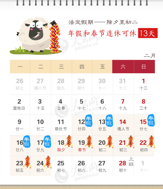2015春節(jié)最實惠休假攻略 年假春節(jié)連休可休18天