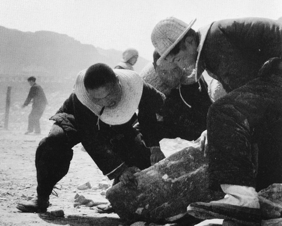 抬石頭，多少人手上都磨出了老繭